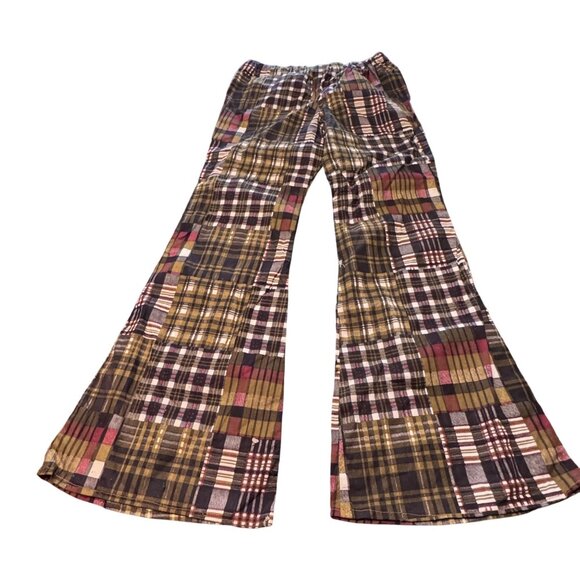 Vintage Patchwork Printed Cotton Bell Bottom Cotton S Pants - Picture 1 of 6